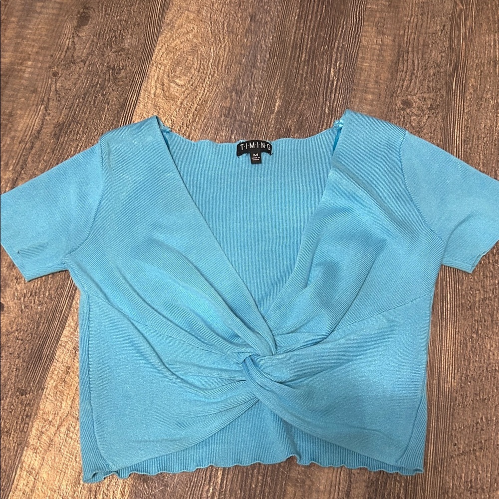 Women's Blue Twist Front Top